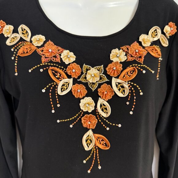 Marquiza Collection Black Long Sleeve Blouse Embroidered Floral Fall Design Boho - Picture 8 of 8